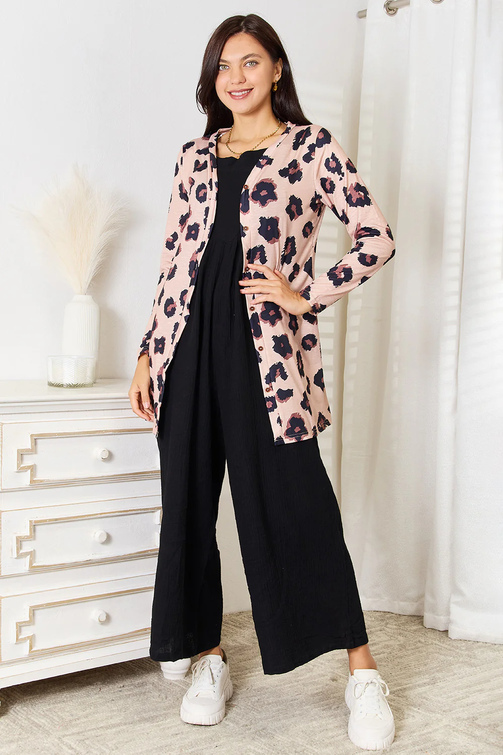 Double Take Printed Button Front Longline Cardigan - Image 4