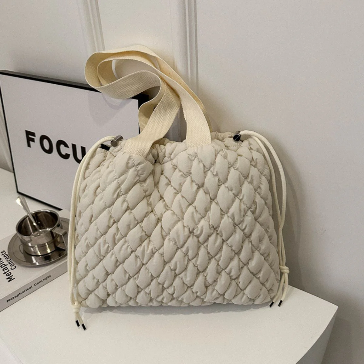 Drawstring Bubble Texture Tote Bag - Image 13