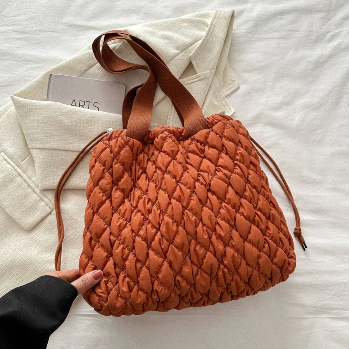 Drawstring Bubble Texture Tote Bag - Image 20
