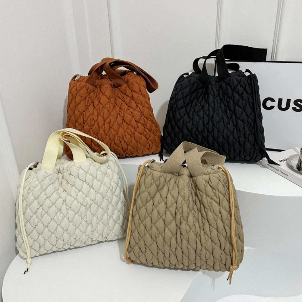 Drawstring Bubble Texture Tote Bag - Image 25