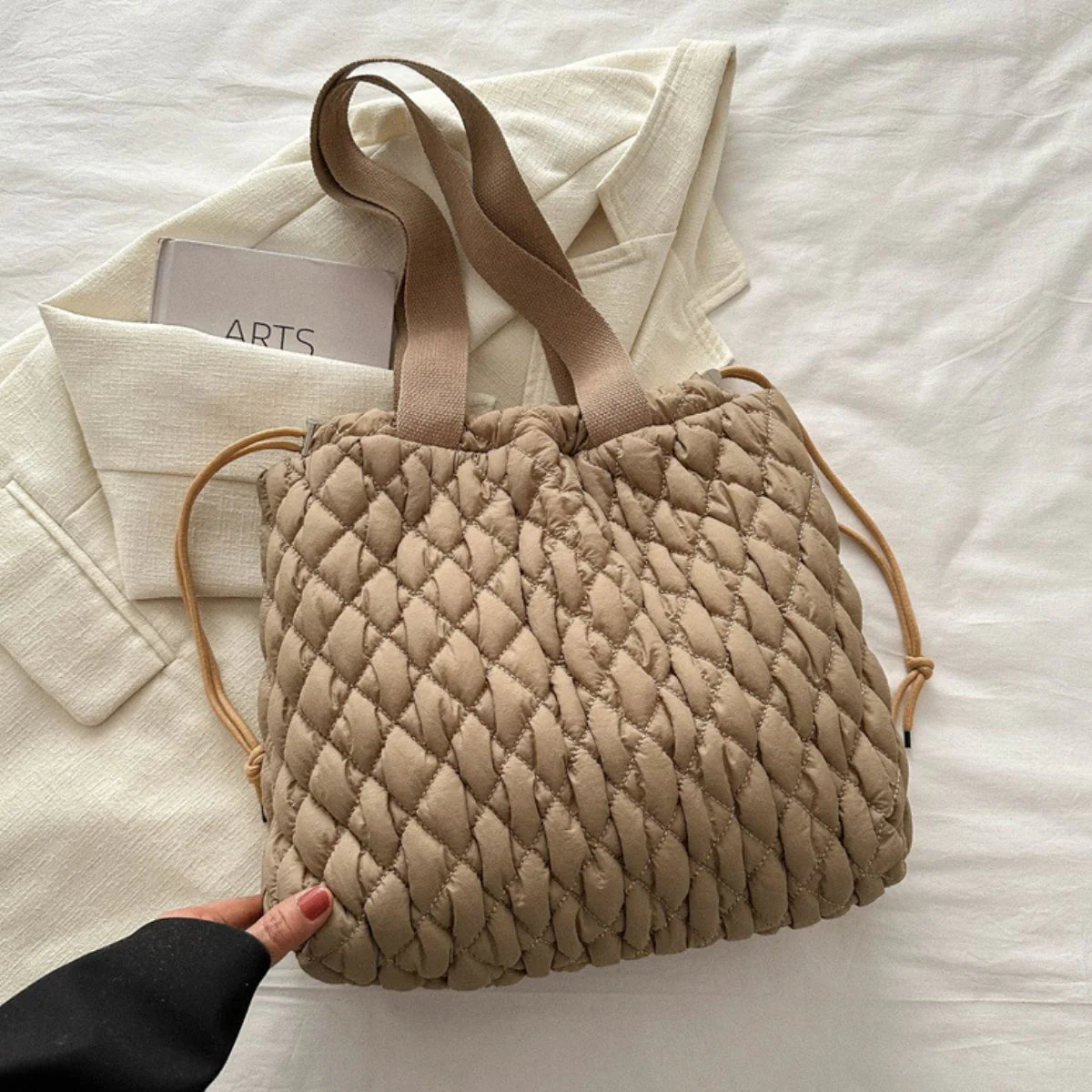 Drawstring Bubble Texture Tote Bag - Image 3