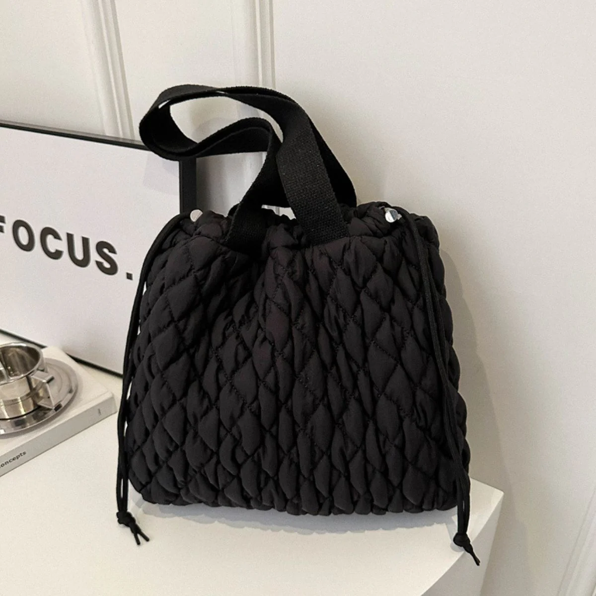 Drawstring Bubble Texture Tote Bag - Image 7
