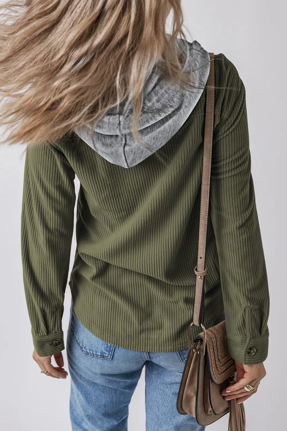 Drawstring Button Up Long Sleeve Hooded Jacket - Image 17