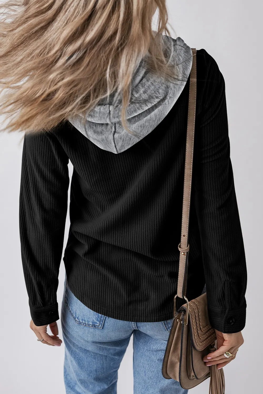 Drawstring Button Up Long Sleeve Hooded Jacket - Image 20