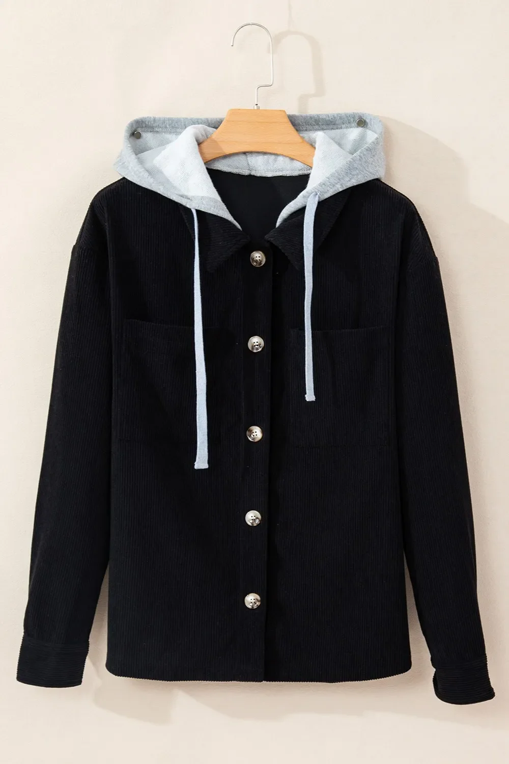 Drawstring Button Up Long Sleeve Hooded Jacket - Image 21
