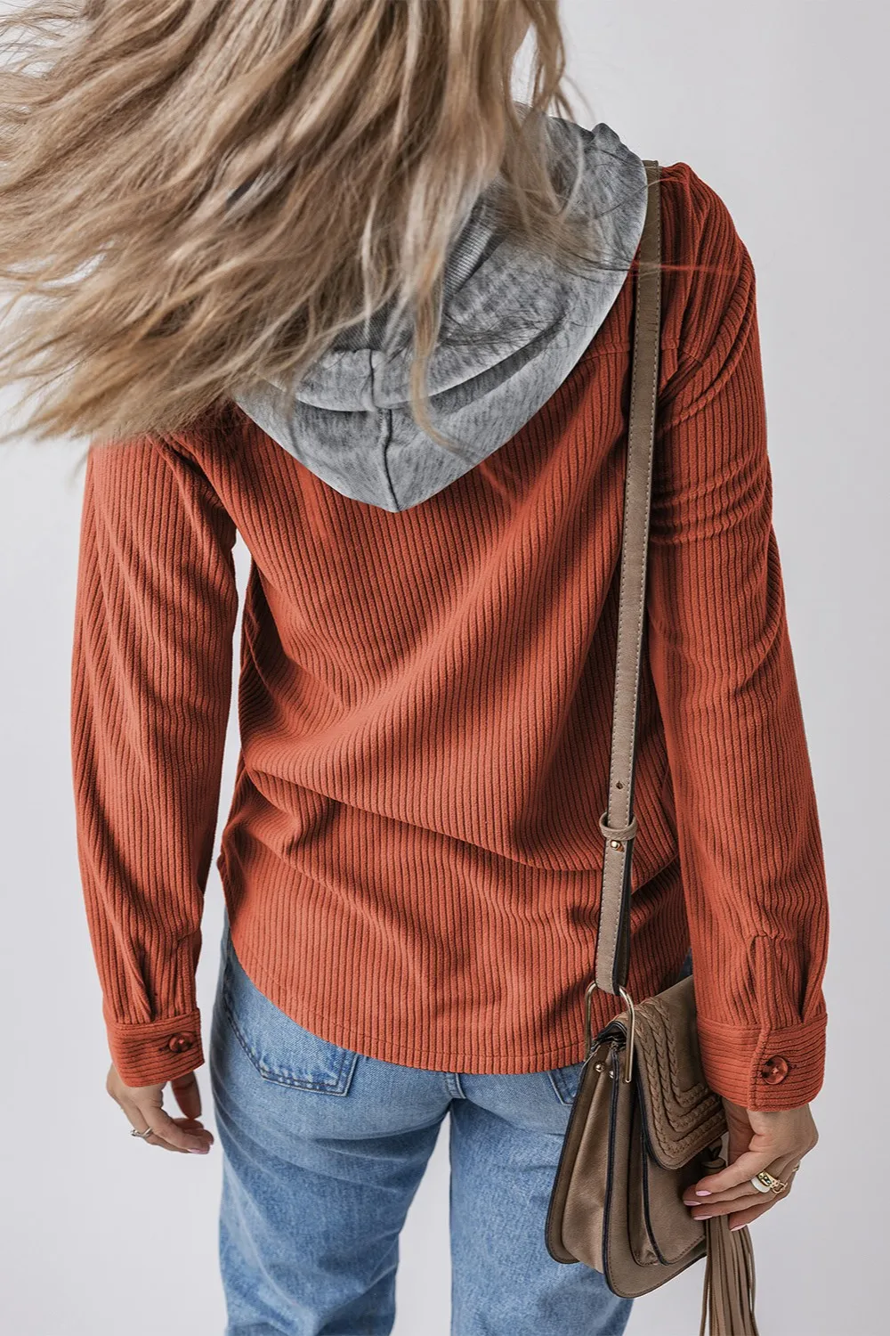 Drawstring Button Up Long Sleeve Hooded Jacket - Image 25