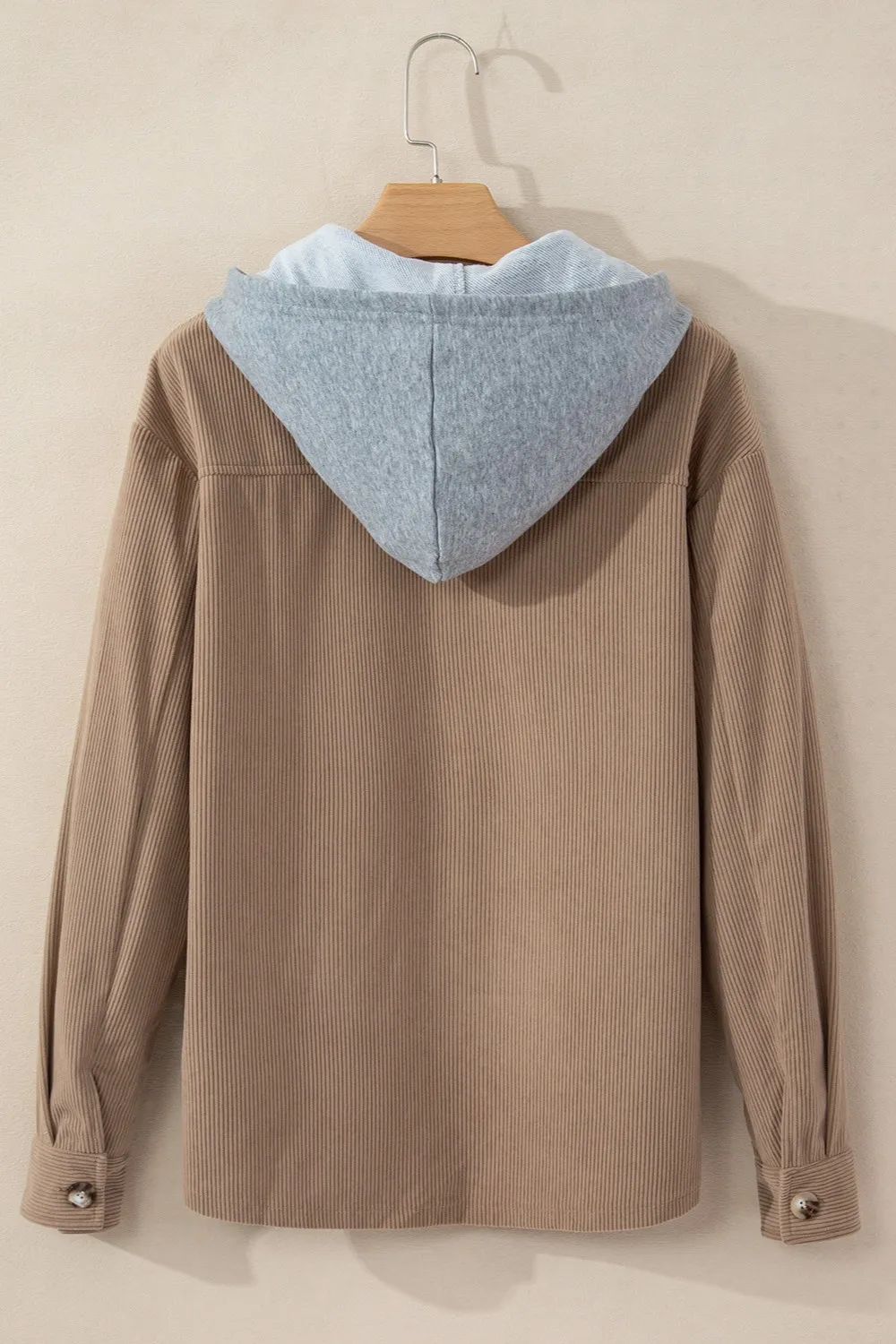 Drawstring Button Up Long Sleeve Hooded Jacket - Image 5