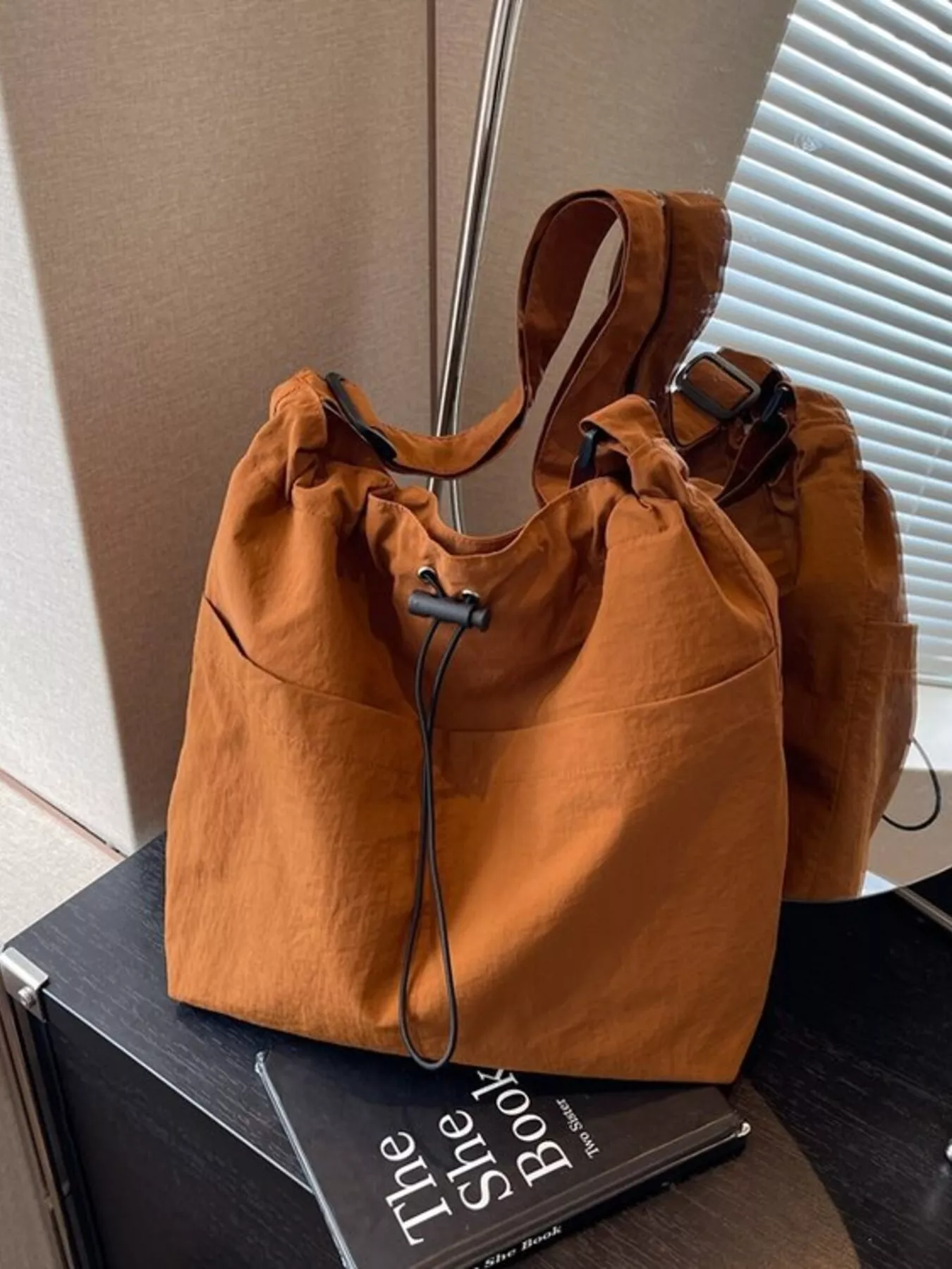 Drawstring Closure Canvas Crossbody Bag - Image 3