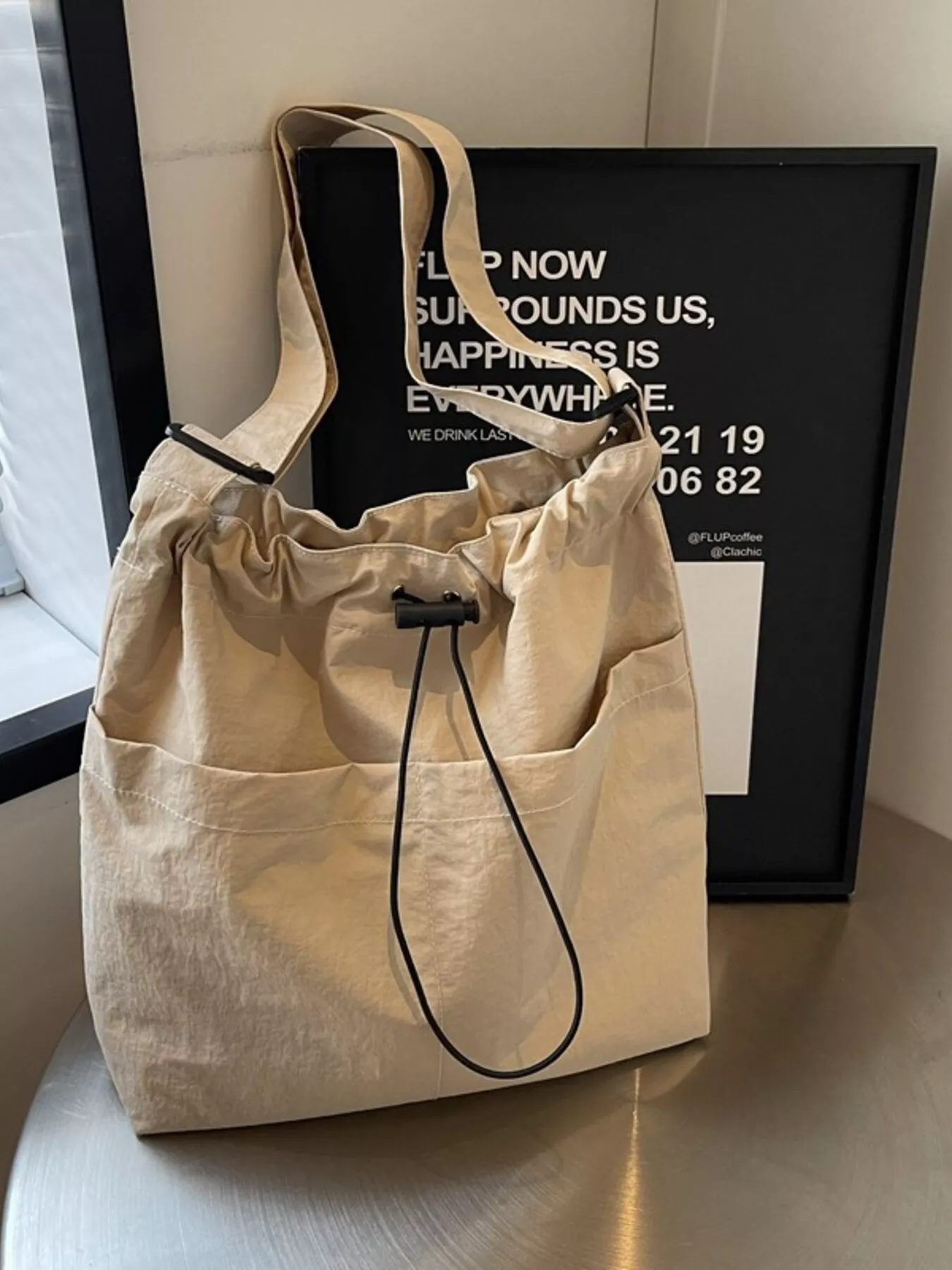 Drawstring Closure Canvas Crossbody Bag - Image 5