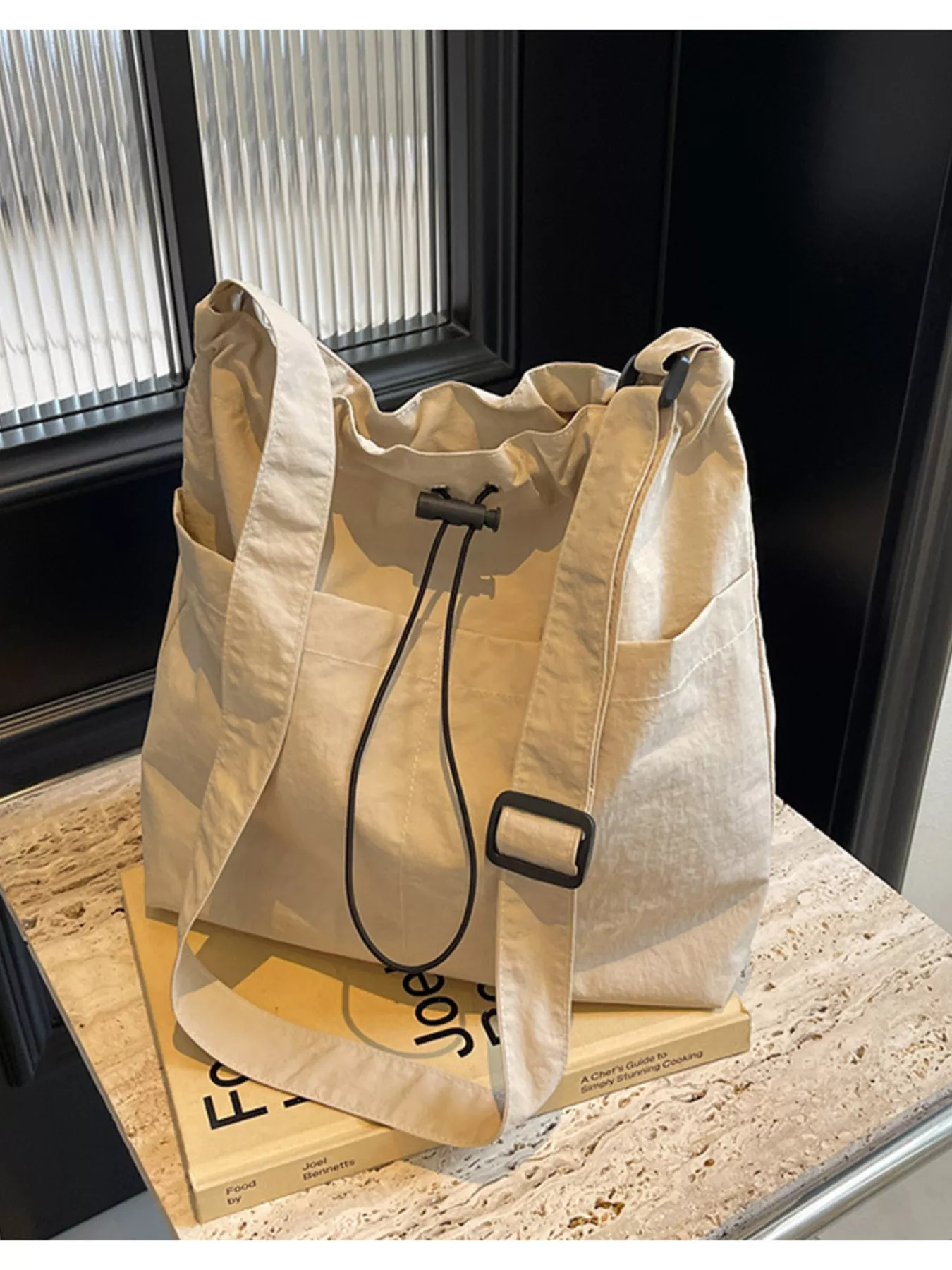 Drawstring Closure Canvas Crossbody Bag - Image 6