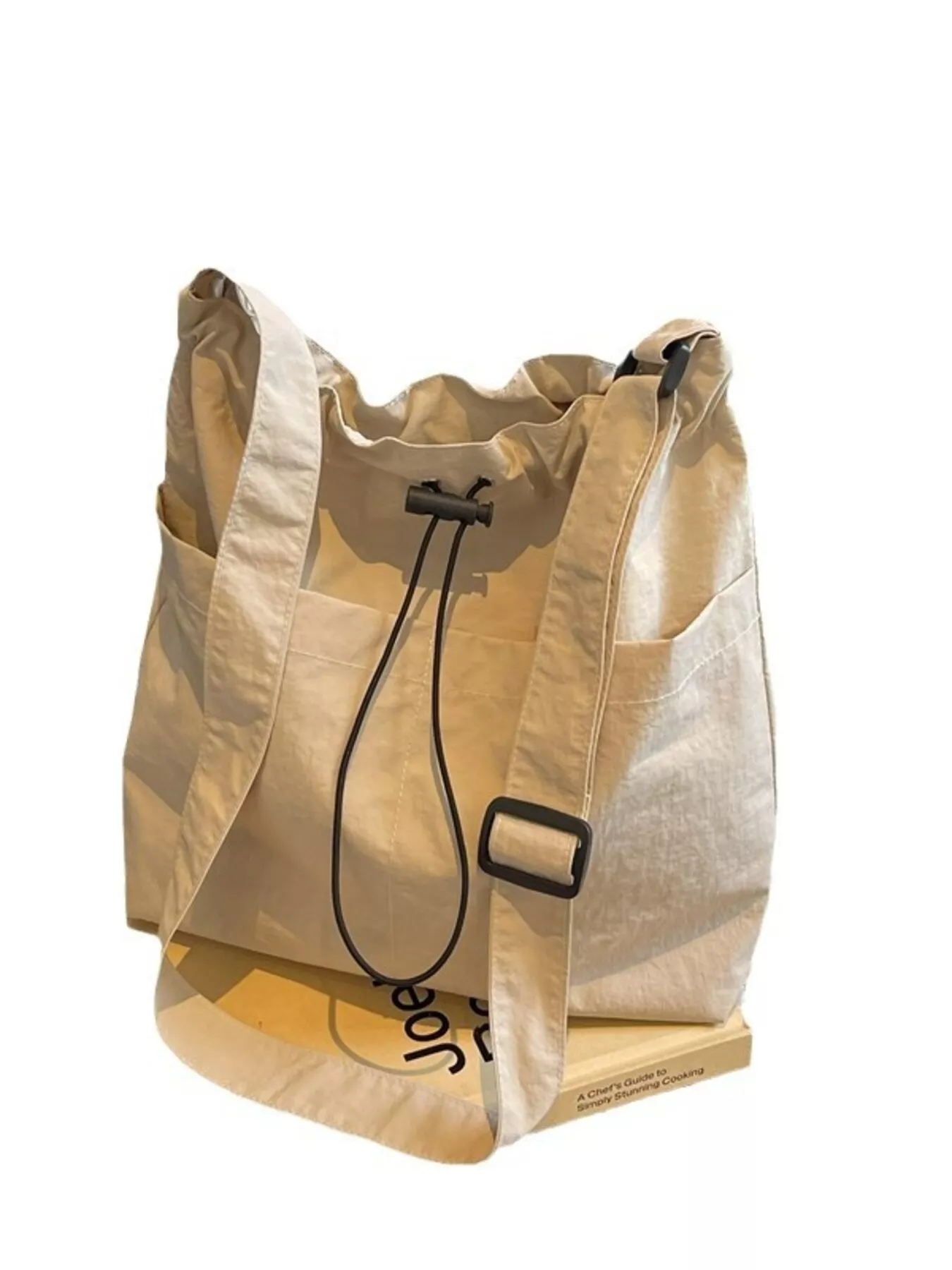 Drawstring Closure Canvas Crossbody Bag - Image 7
