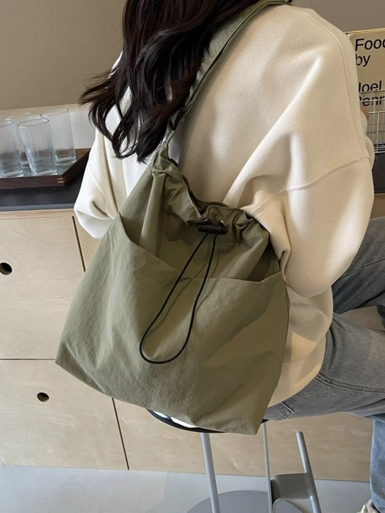 Drawstring Closure Canvas Crossbody Bag - Image 8