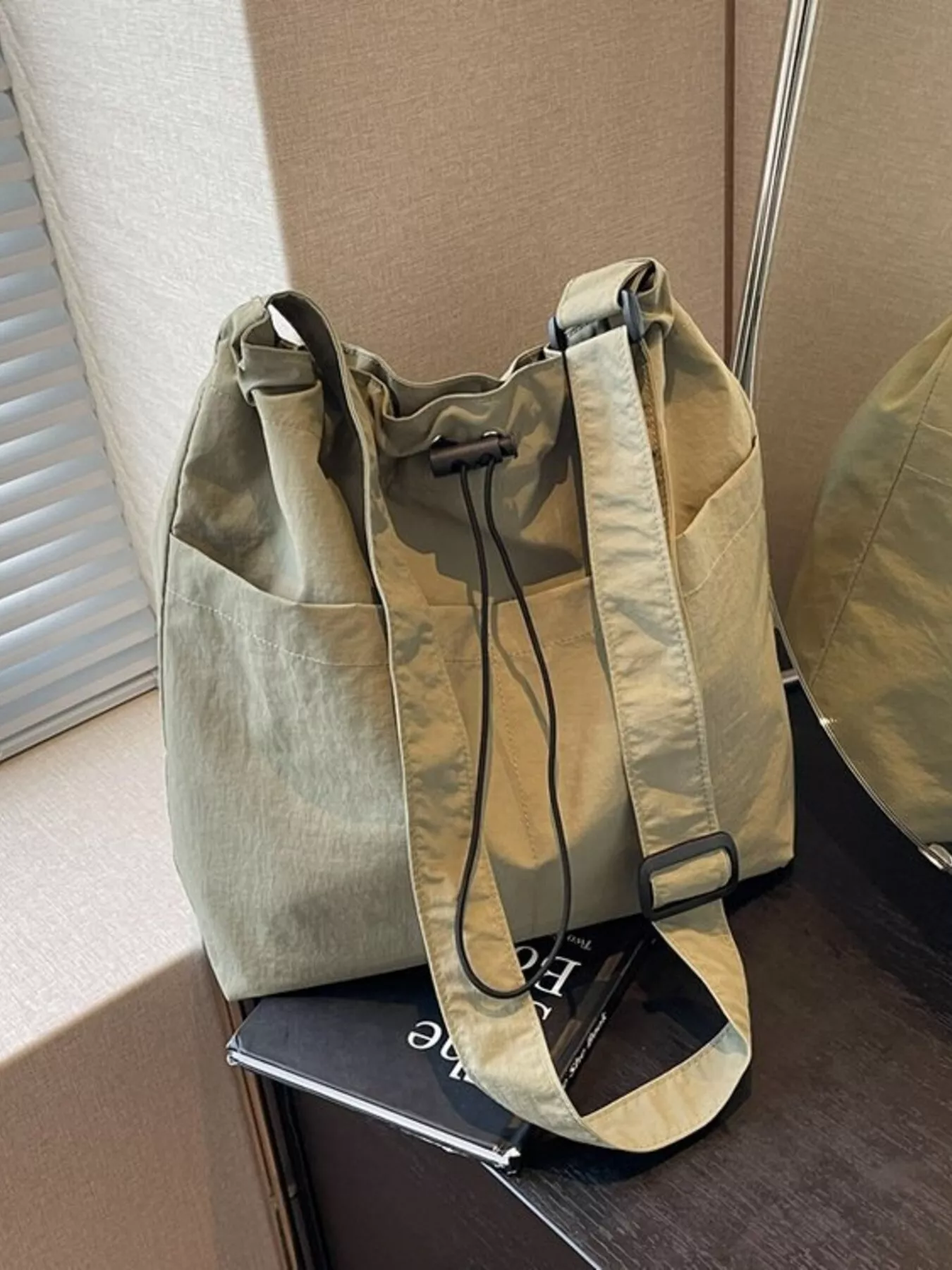 Drawstring Closure Canvas Crossbody Bag - Image 9