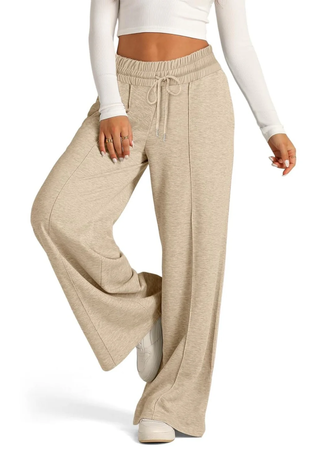 Drawstring Elastic Waist Wide Leg Pants - Image 26
