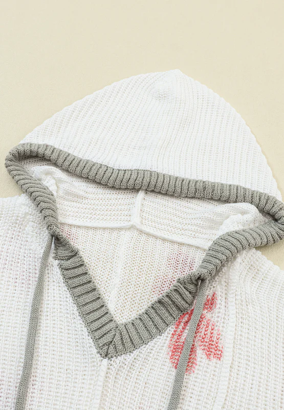 Drawstring Flower Hooded Knit Top - Image 8