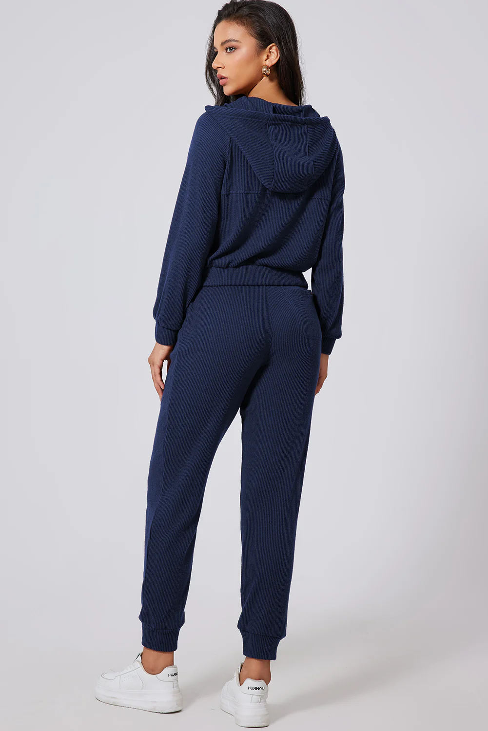 Drawstring Half Zip Hoodie and Joggers Active Set - Image 5