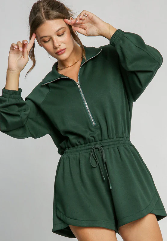 Drawstring Half Zip Long Sleeve Romper Set - Image 2