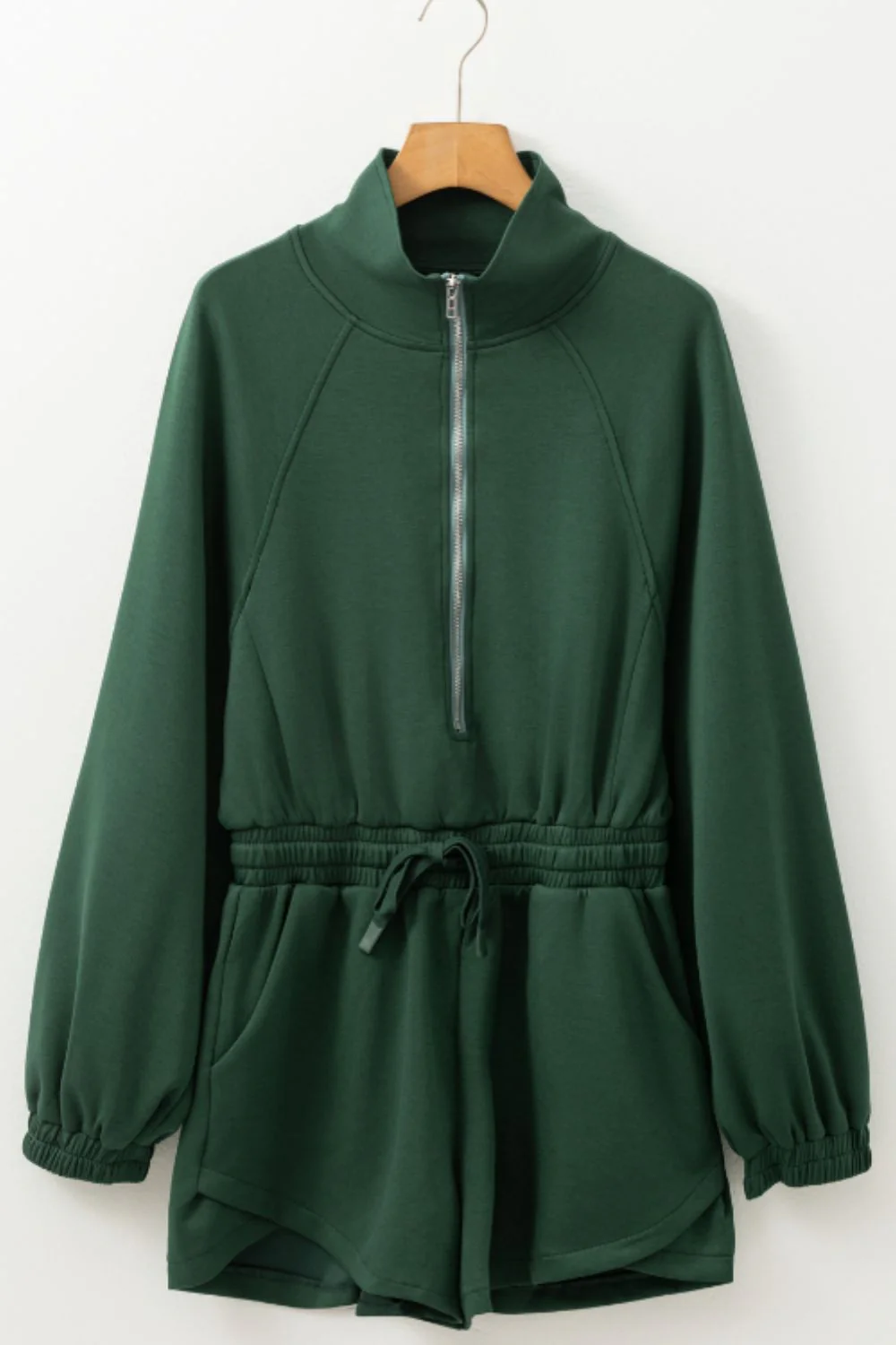 Drawstring Half Zip Long Sleeve Romper Set - Image 3