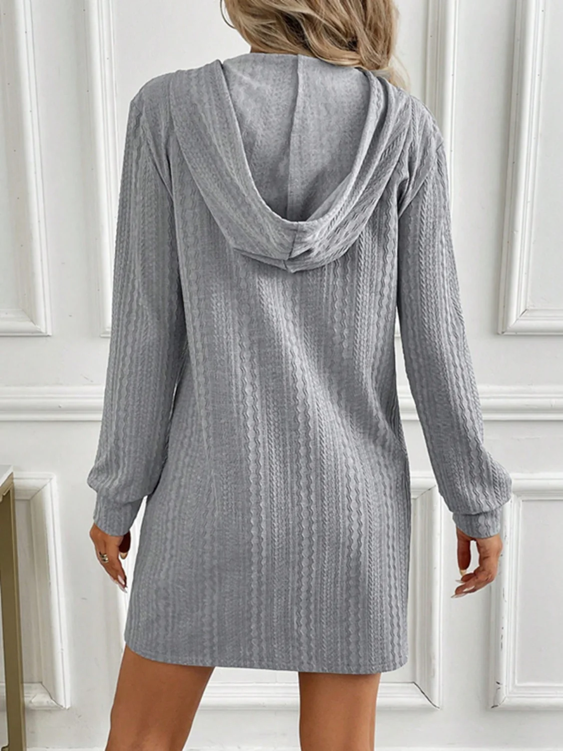 Drawstring Long Sleeve Hooded Mini Dress - Image 2