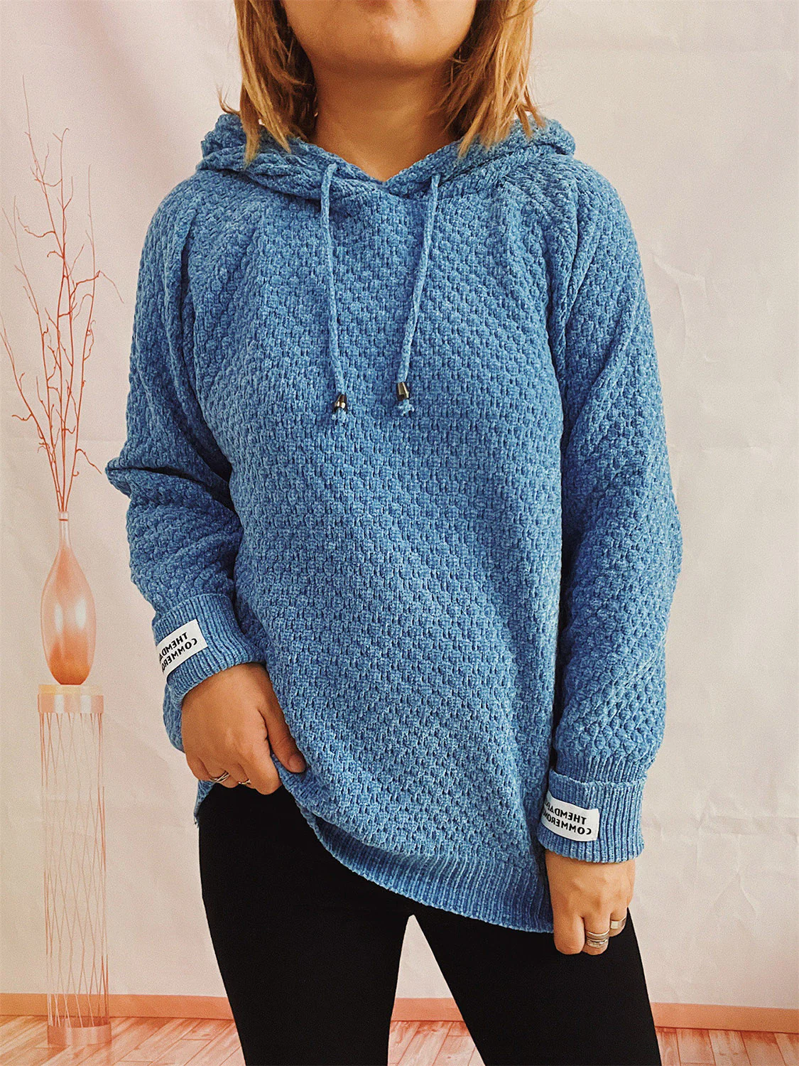 Drawstring Long Sleeve  Hooded Sweater - Image 12