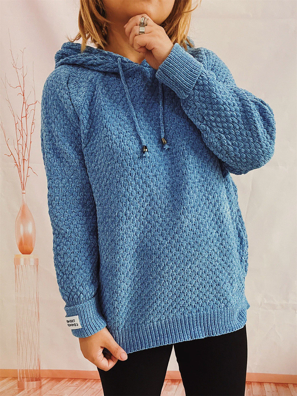 Drawstring Long Sleeve  Hooded Sweater - Image 13