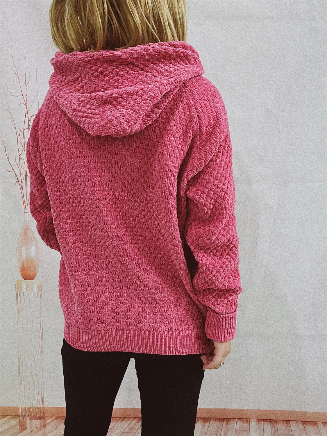 Drawstring Long Sleeve  Hooded Sweater - Image 2