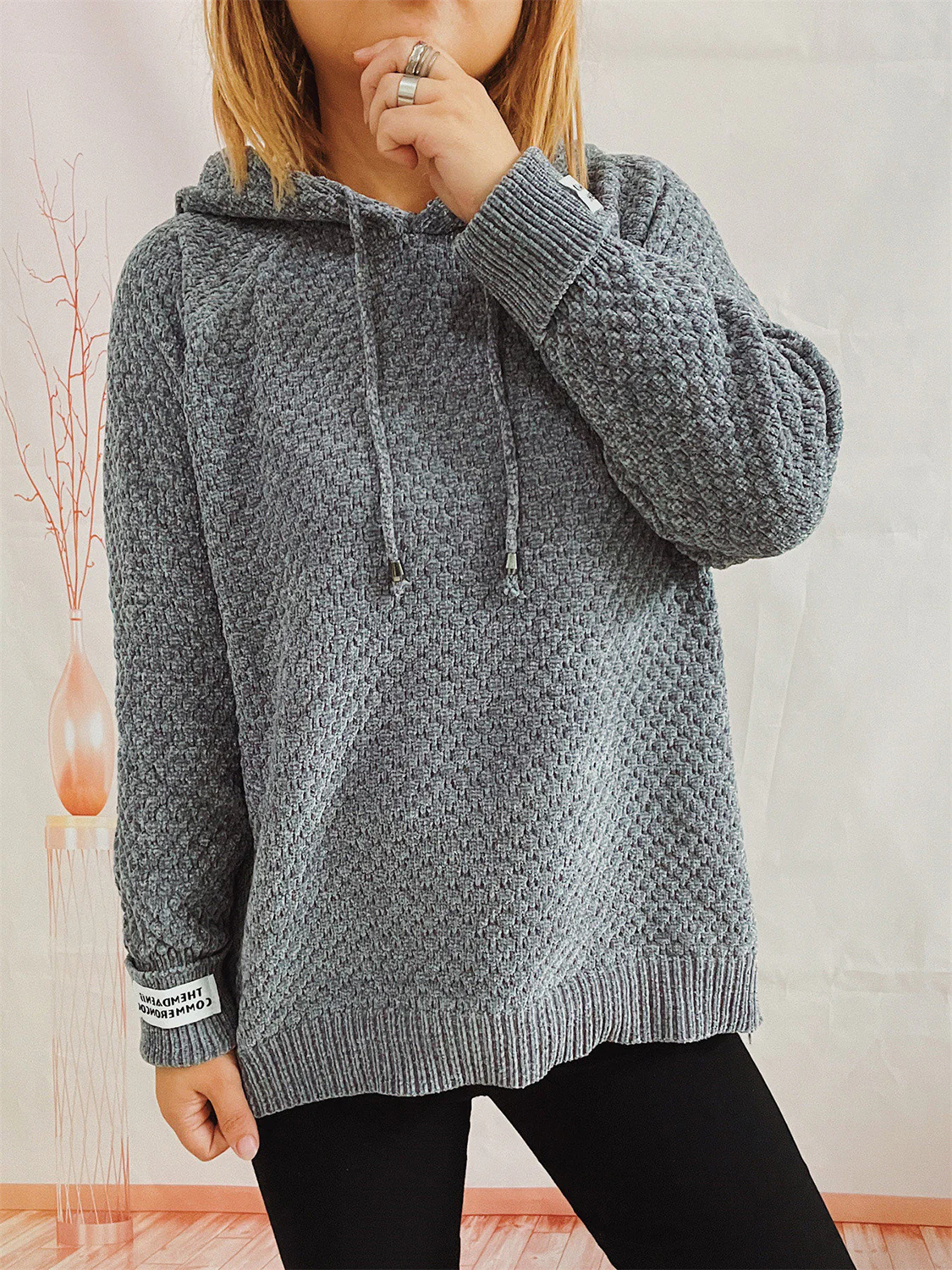 Drawstring Long Sleeve  Hooded Sweater - Image 5