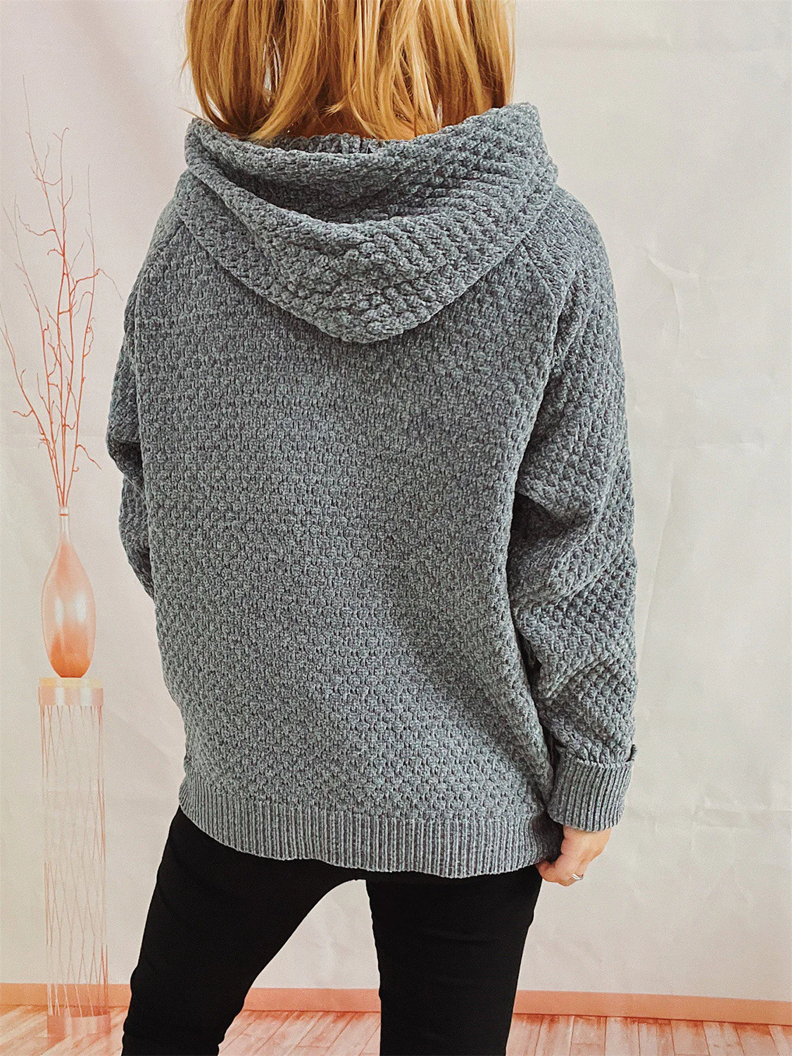 Drawstring Long Sleeve  Hooded Sweater - Image 6