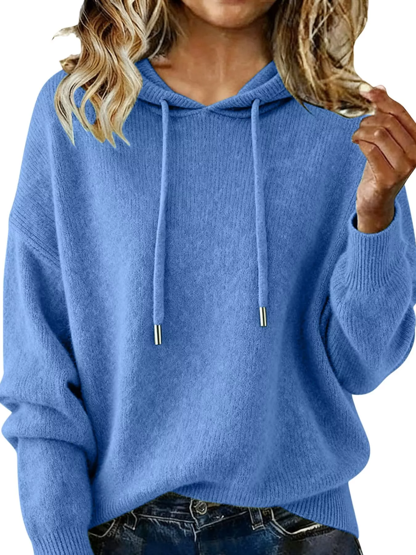Drawstring Long Sleeve Hooded Sweater