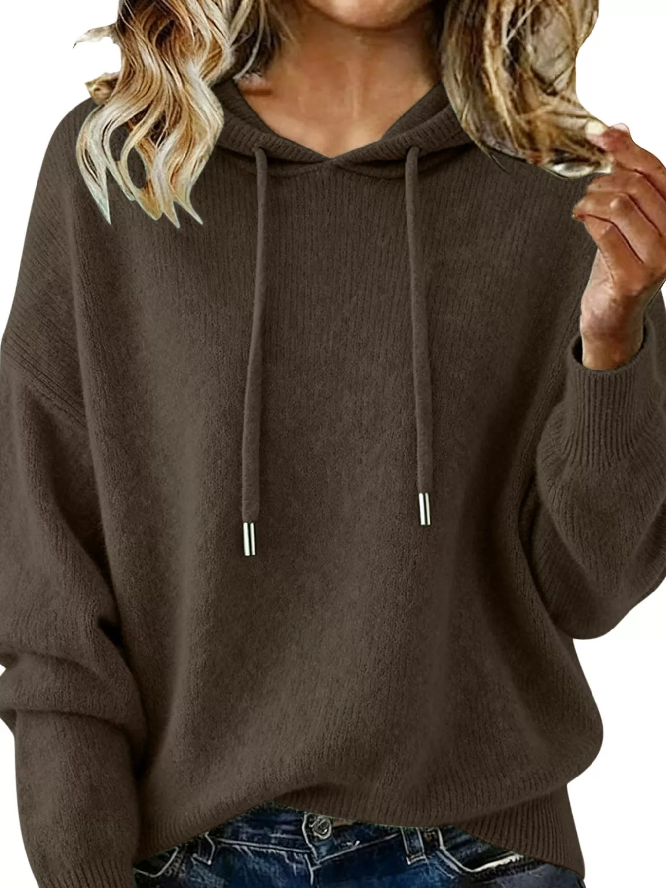 Drawstring Long Sleeve Hooded Sweater - Image 10