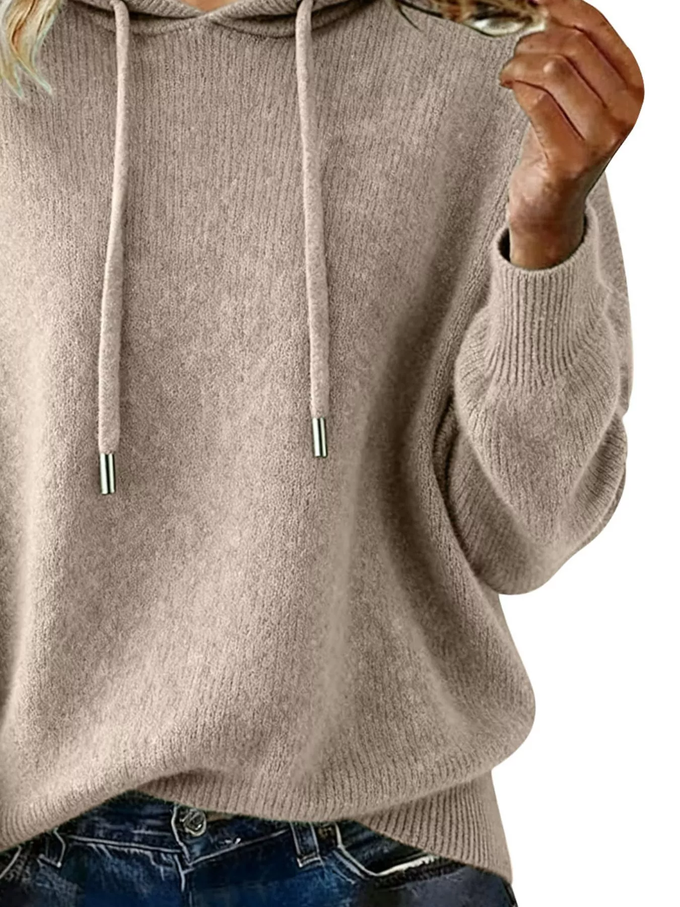 Drawstring Long Sleeve Hooded Sweater - Image 15