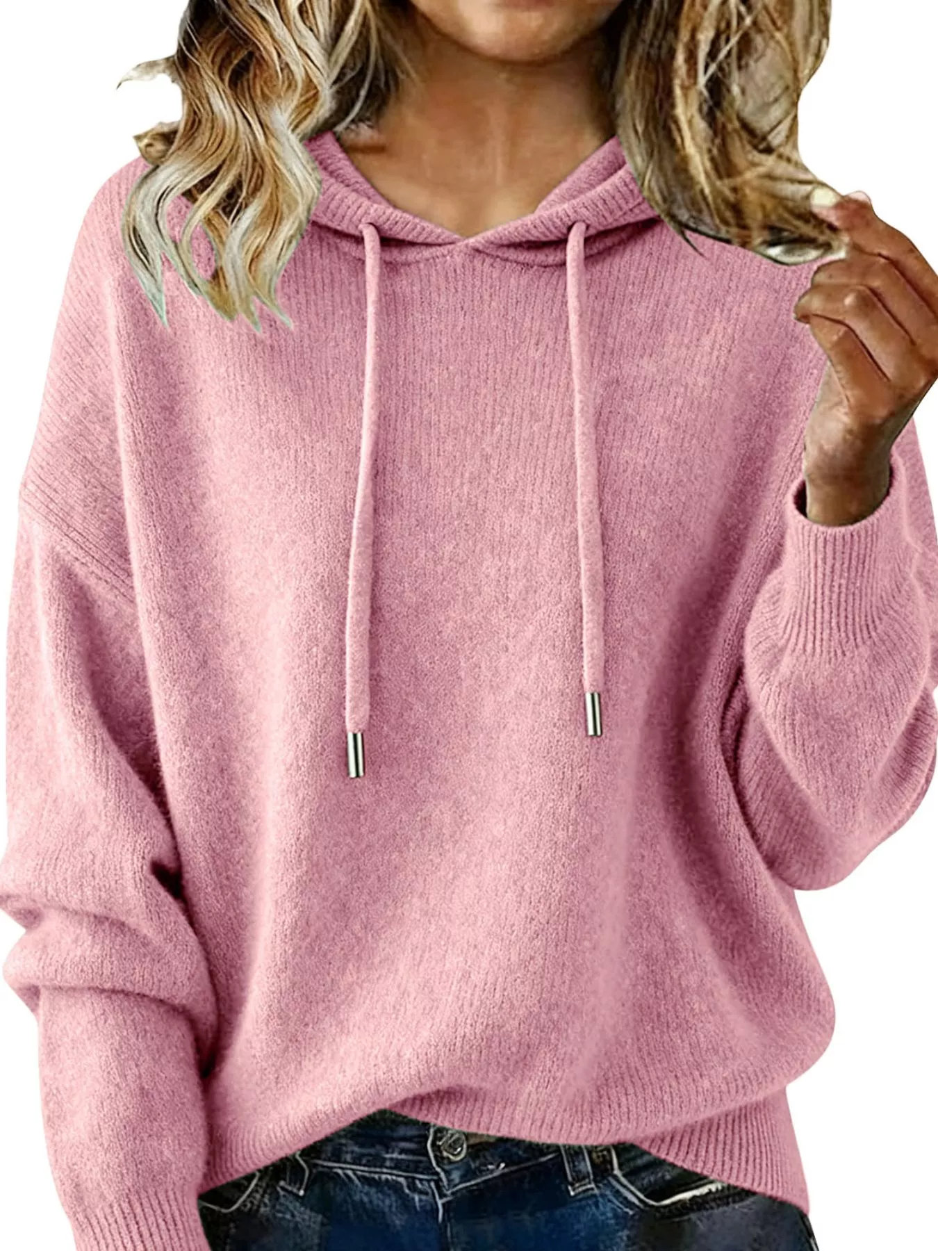 Drawstring Long Sleeve Hooded Sweater - Image 16