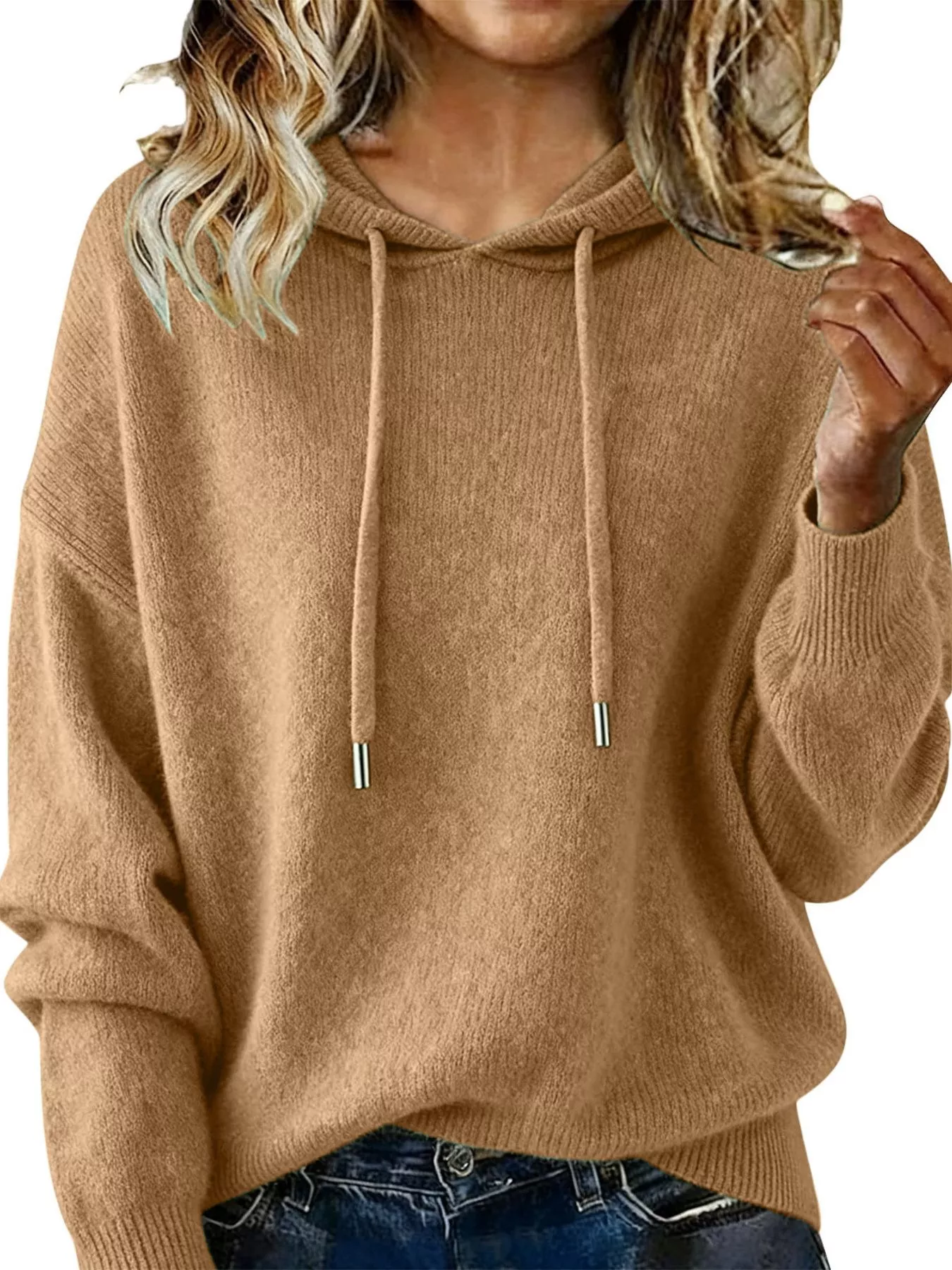 Drawstring Long Sleeve Hooded Sweater - Image 10