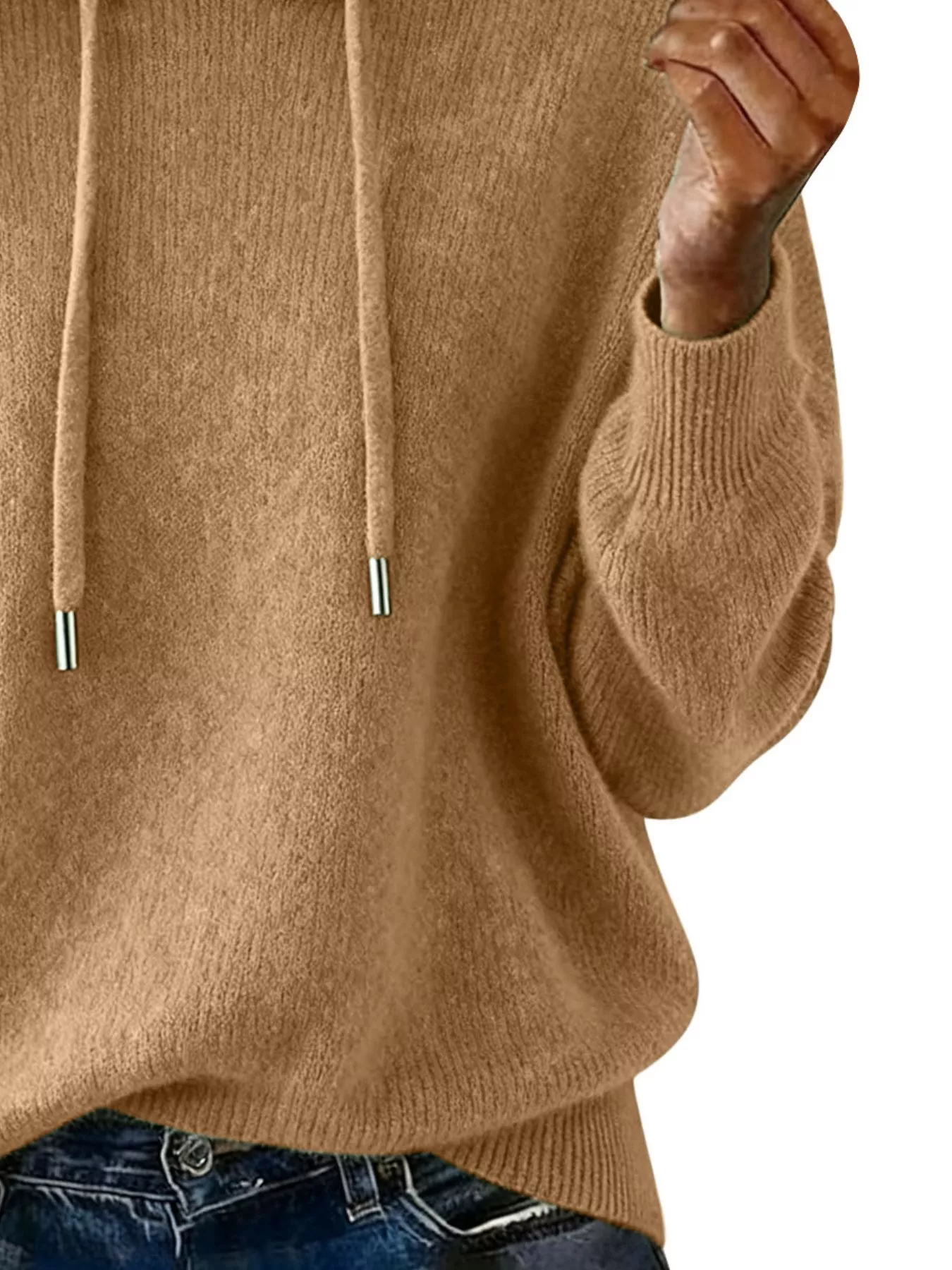 Drawstring Long Sleeve Hooded Sweater - Image 12
