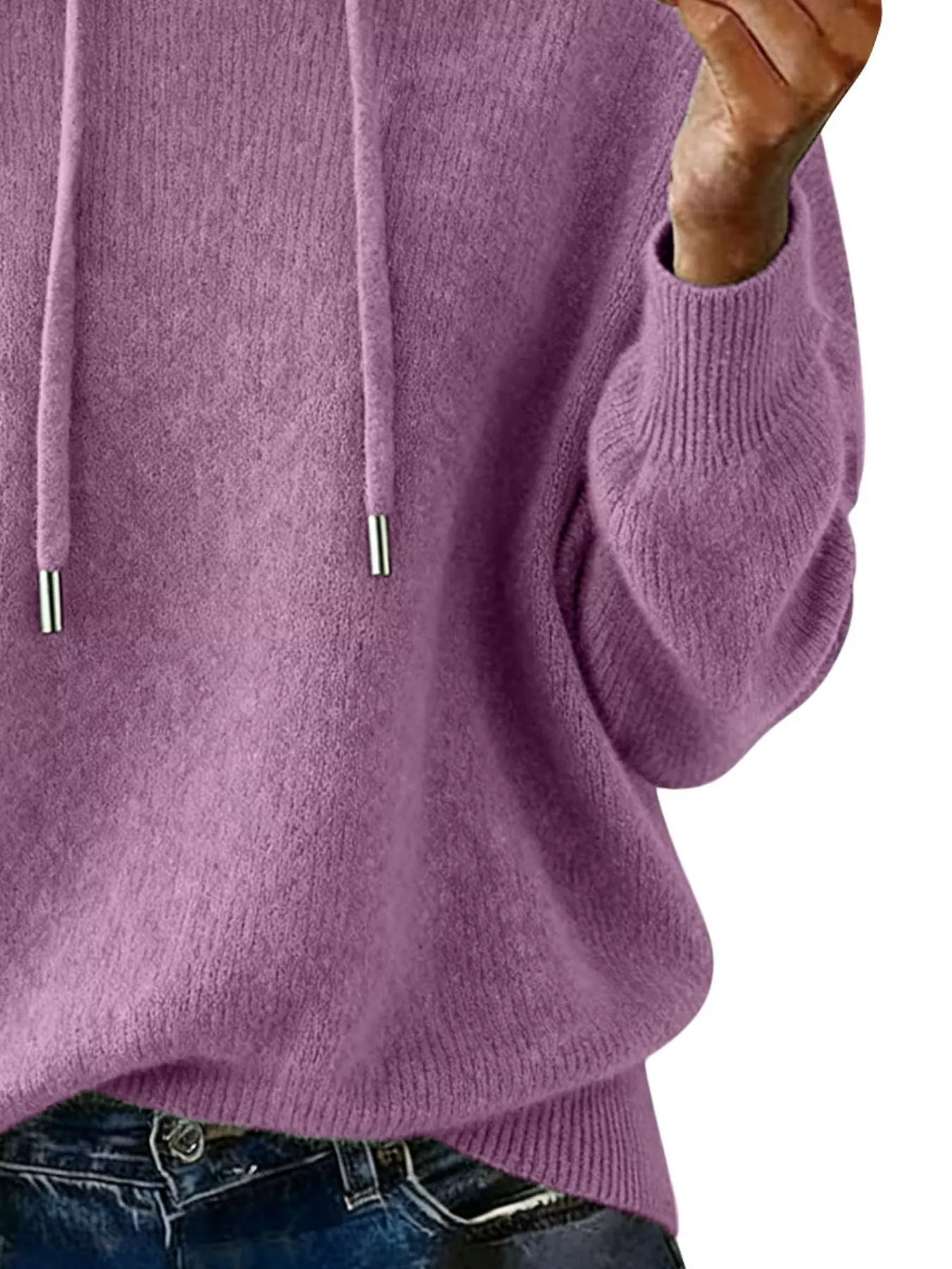 Drawstring Long Sleeve Hooded Sweater - Image 15