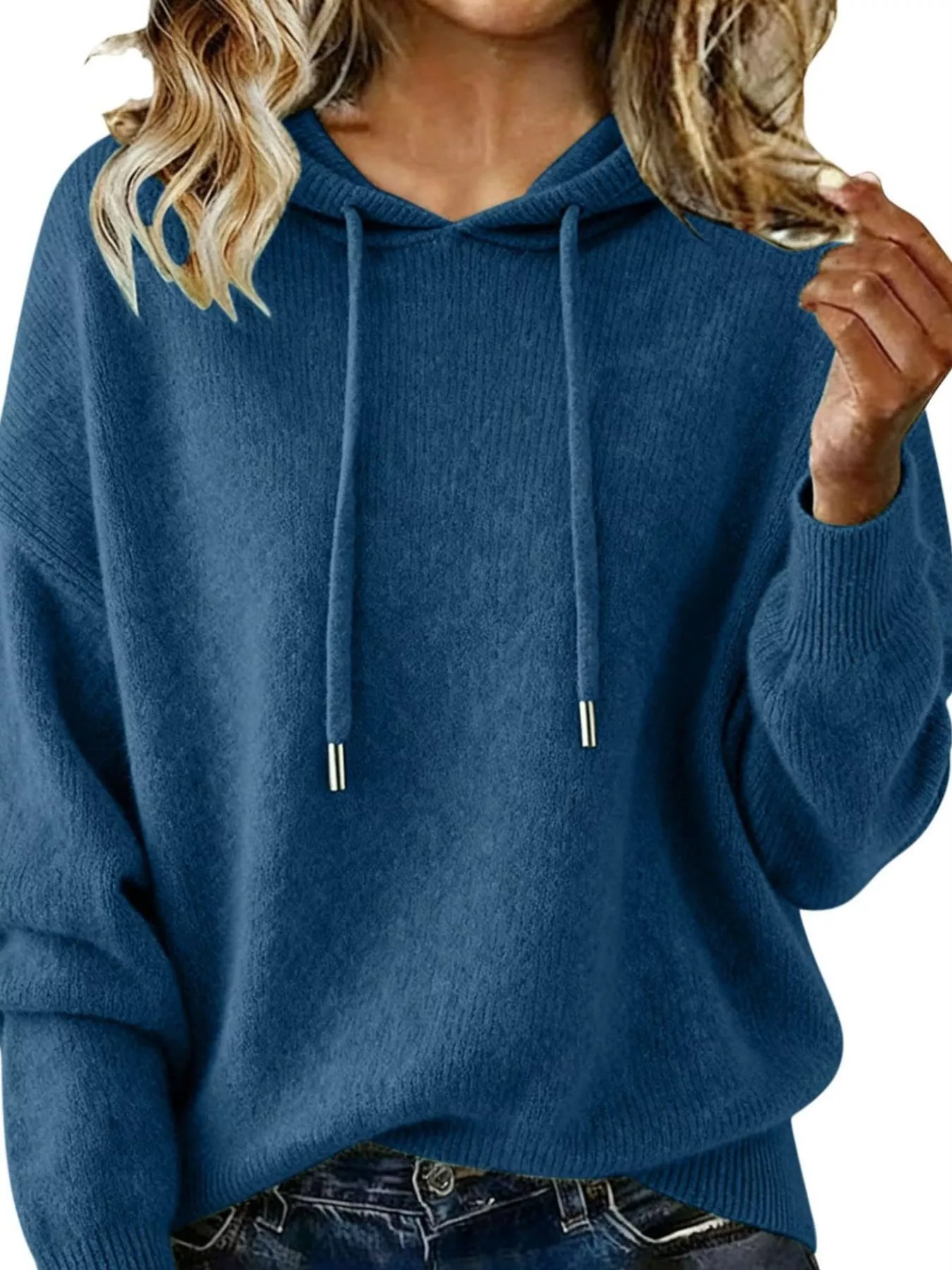 Drawstring Long Sleeve Hooded Sweater - Image 16