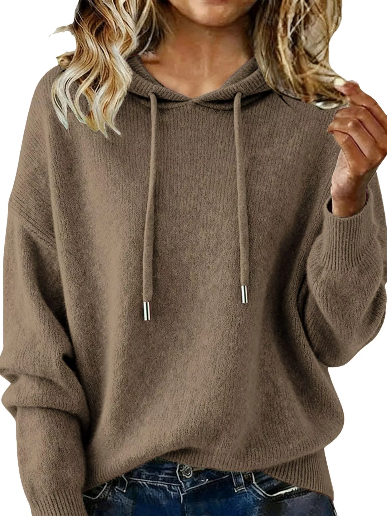 Drawstring Long Sleeve Hooded Sweater - Image 19