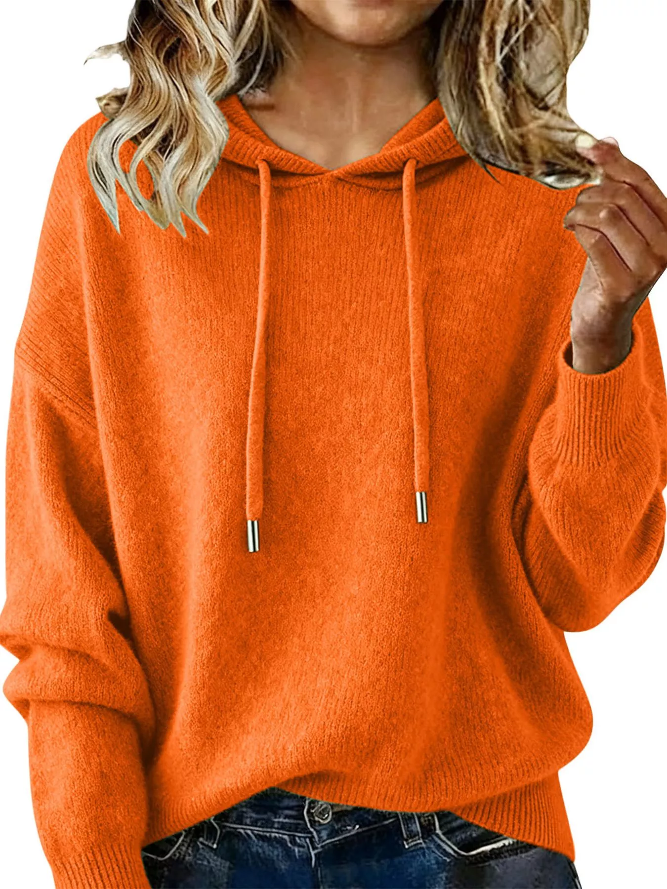 Drawstring Long Sleeve Hooded Sweater - Image 22