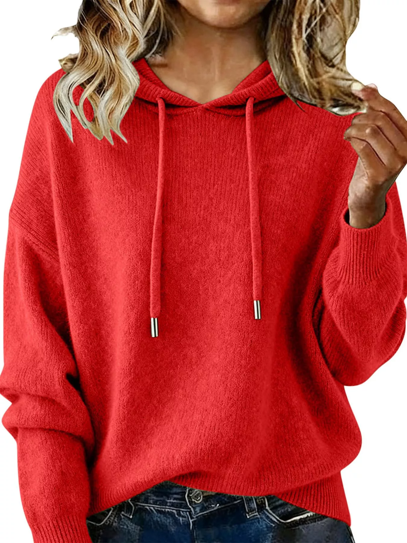 Drawstring Long Sleeve Hooded Sweater - Image 25
