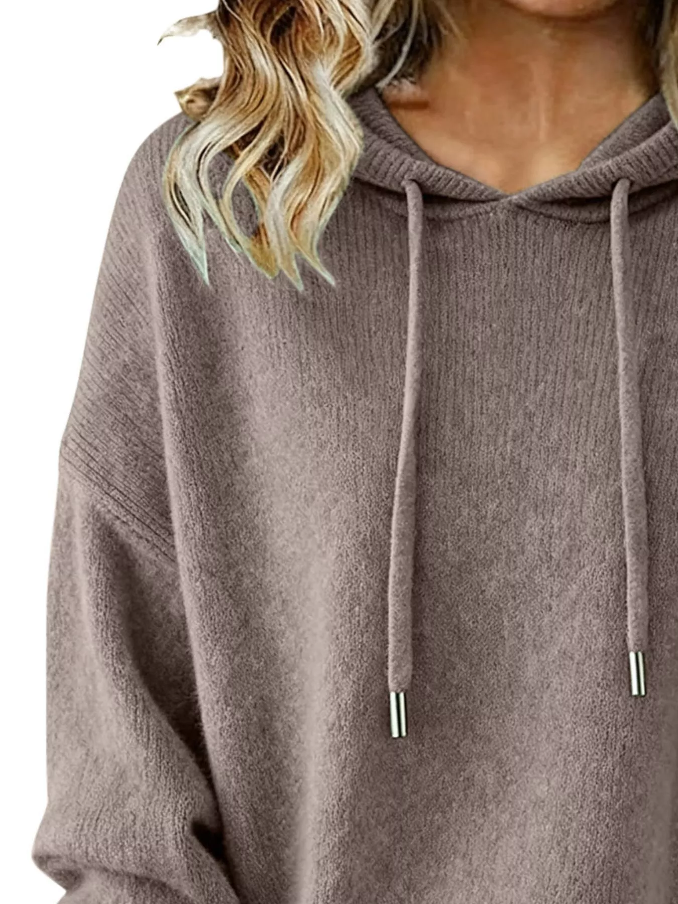 Drawstring Long Sleeve Hooded Sweater - Image 29