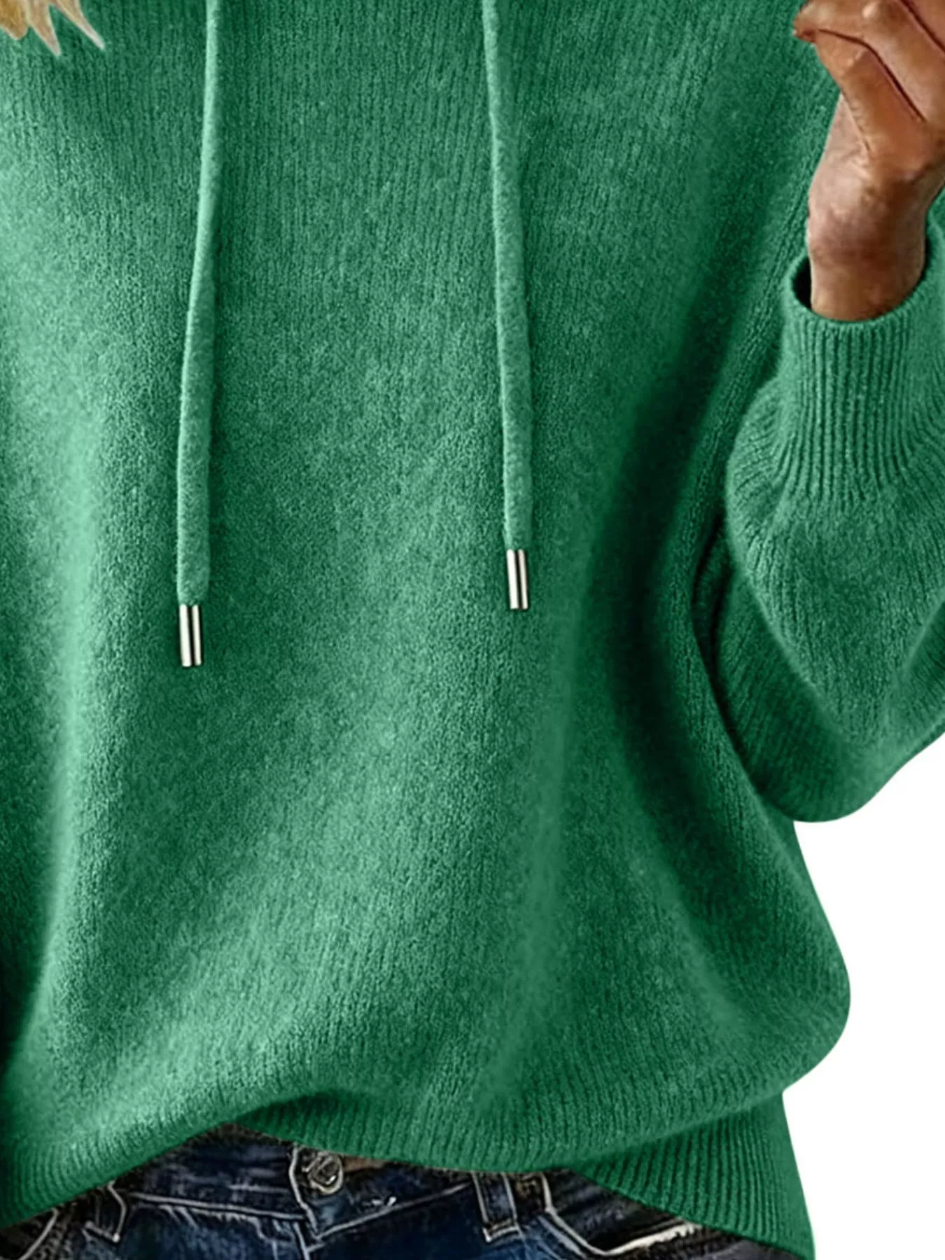 Drawstring Long Sleeve Hooded Sweater - Image 3
