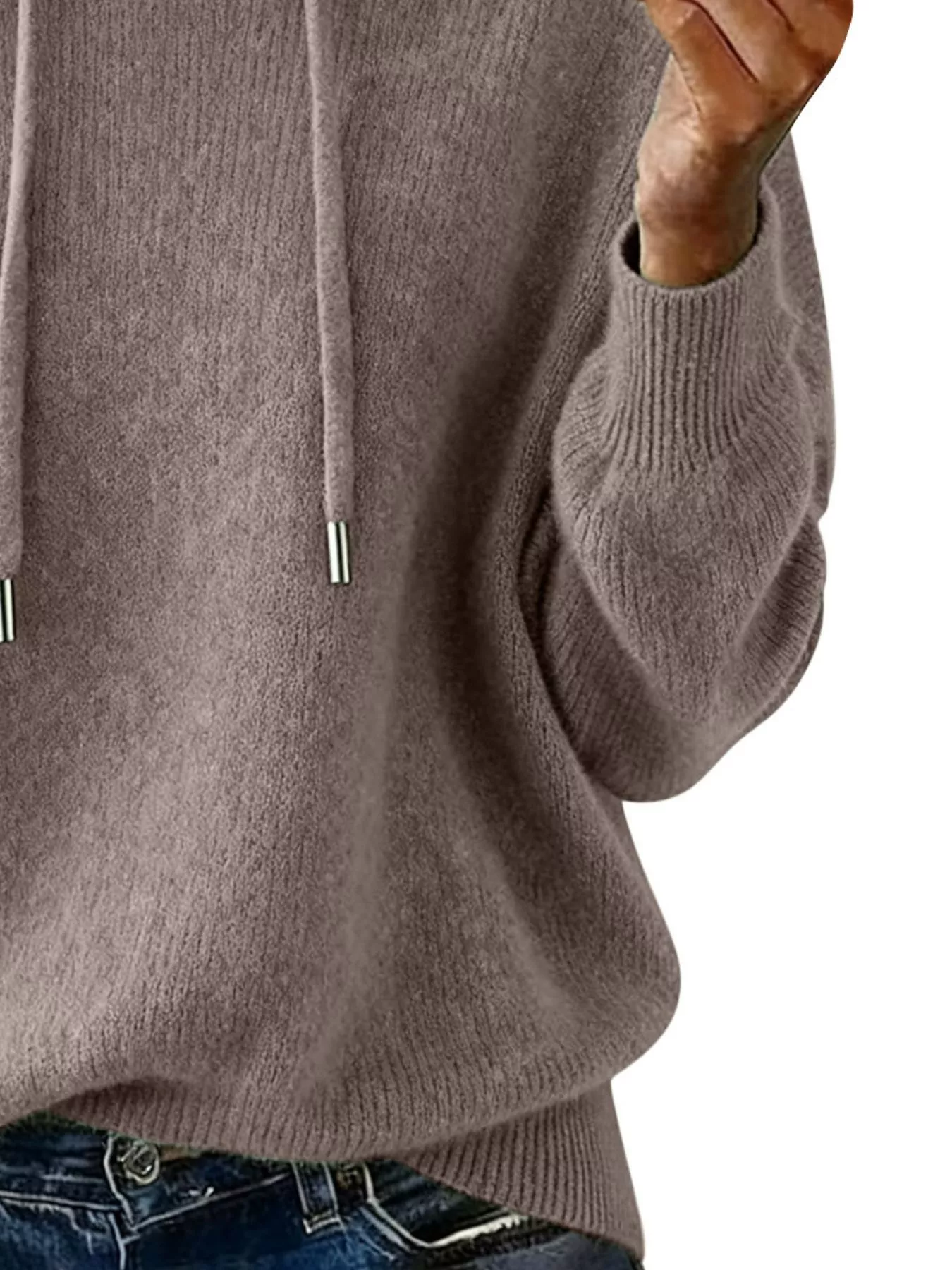 Drawstring Long Sleeve Hooded Sweater - Image 30