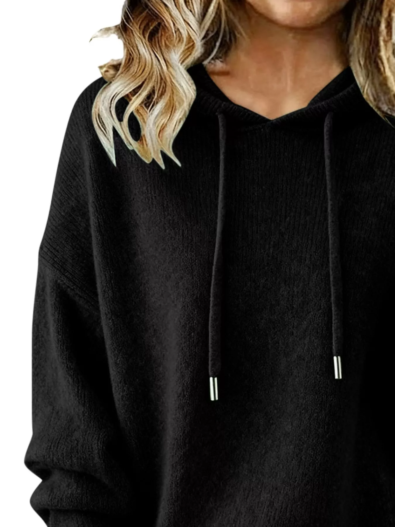 Drawstring Long Sleeve Hooded Sweater - Image 5