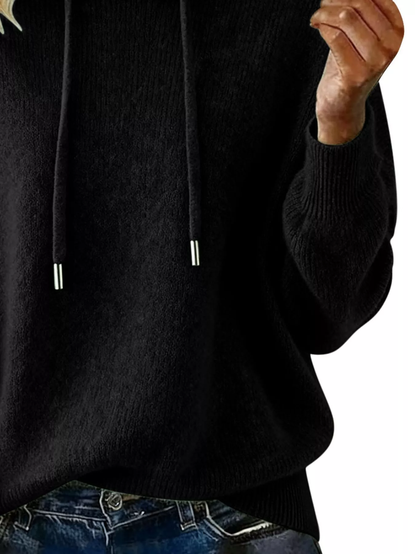 Drawstring Long Sleeve Hooded Sweater - Image 6
