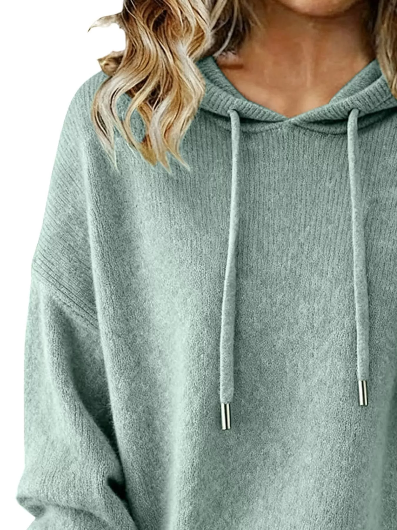Drawstring Long Sleeve Hooded Sweater - Image 8