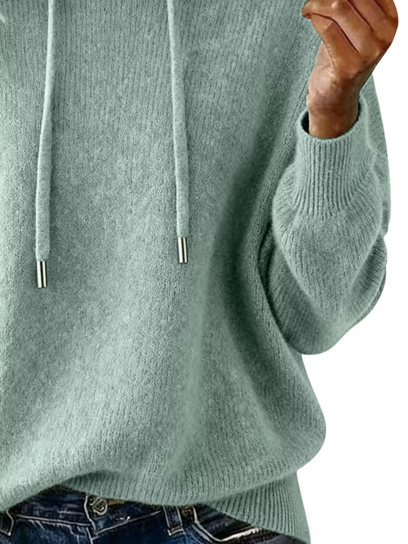 Drawstring Long Sleeve Hooded Sweater - Image 9