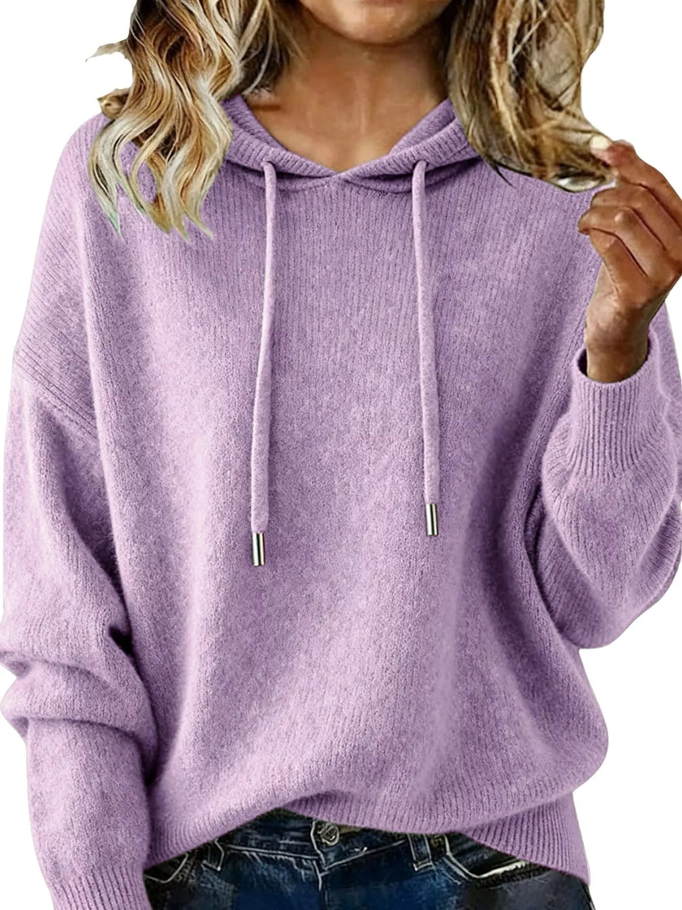 Drawstring Long Sleeve Hooded Sweater - Image 25