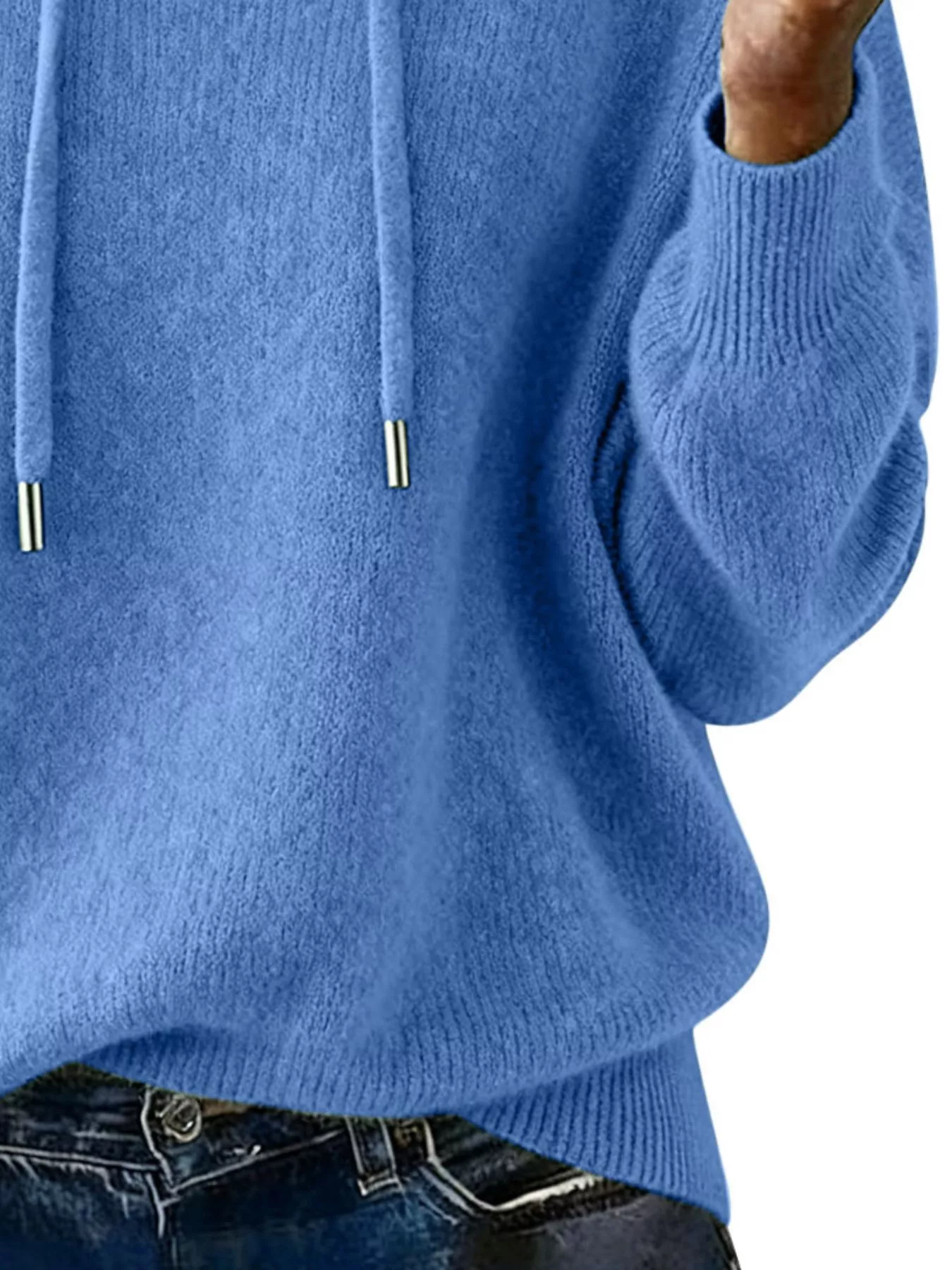 Drawstring Long Sleeve Hooded Sweater - Image 3