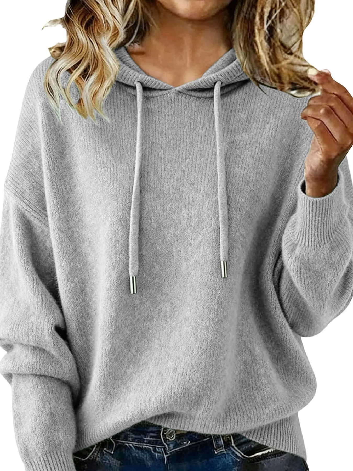 Drawstring Long Sleeve Hooded Sweater - Image 4