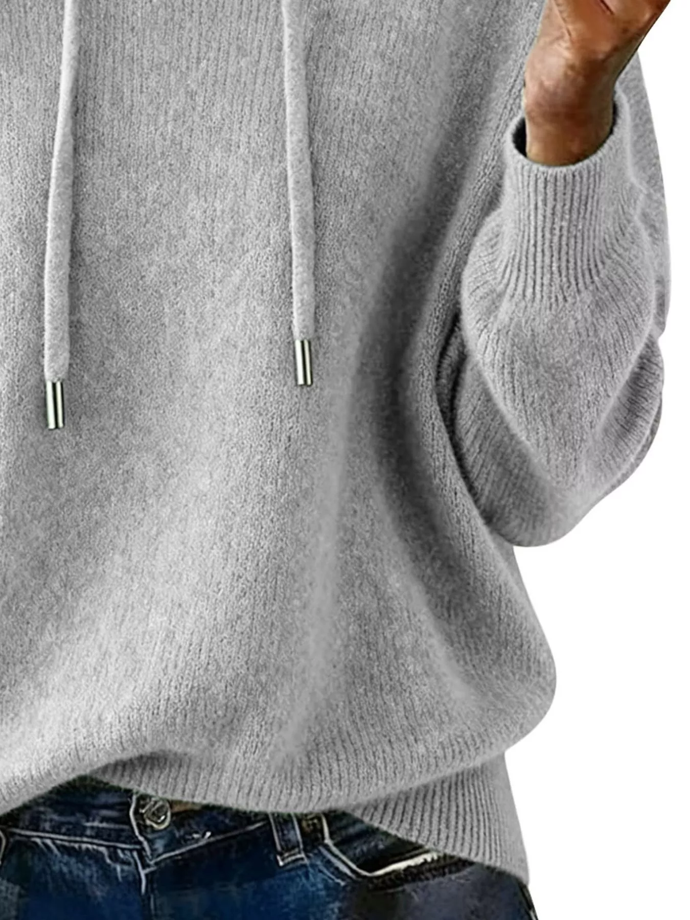 Drawstring Long Sleeve Hooded Sweater - Image 6